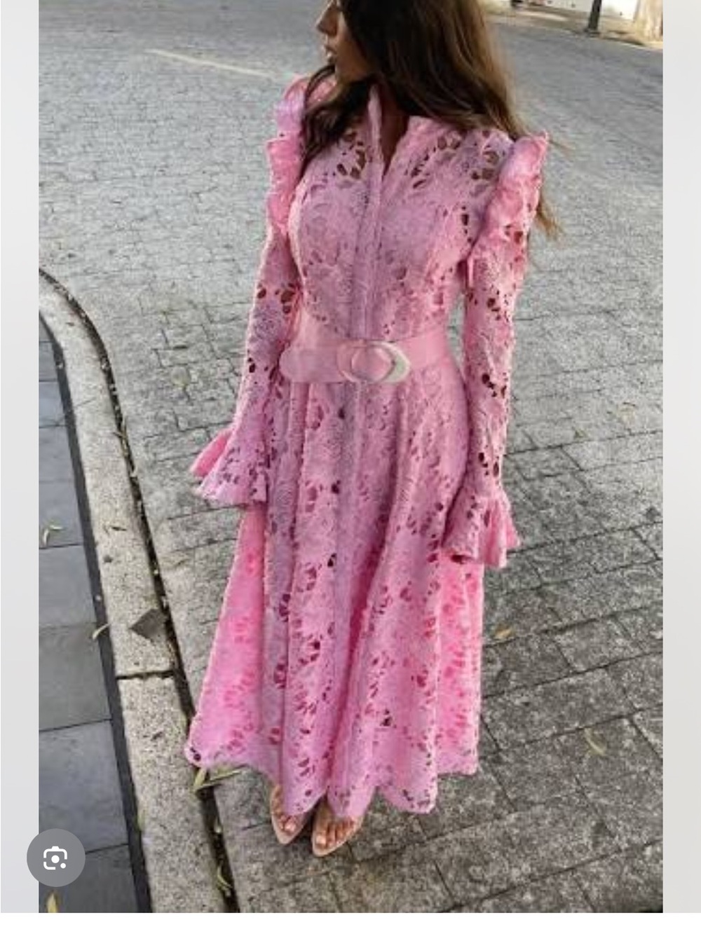 Romantic Pink Lace Maxi Dress with Belt